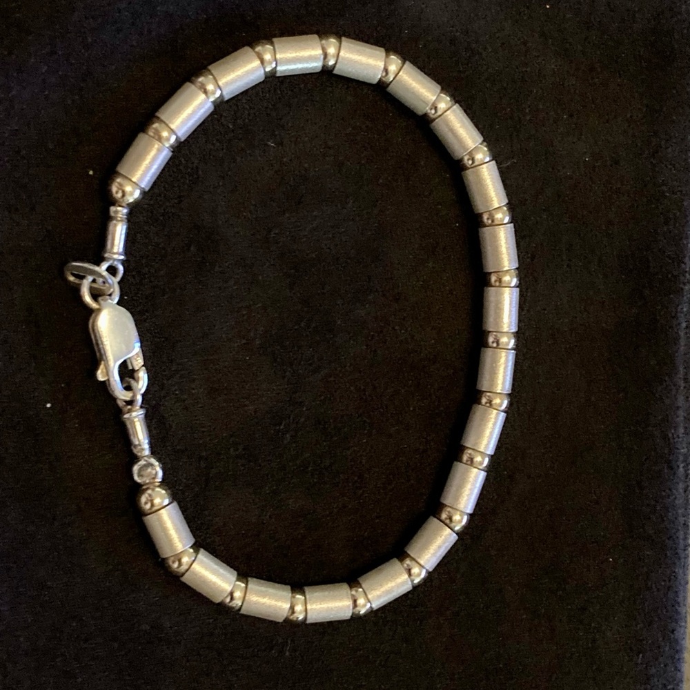 Sterling Silver Barrel and Gold Bead Bracelet